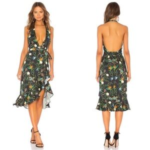LPA Tropical Paradise Printed Linen Halter High Low Ruffle Dress Size Small